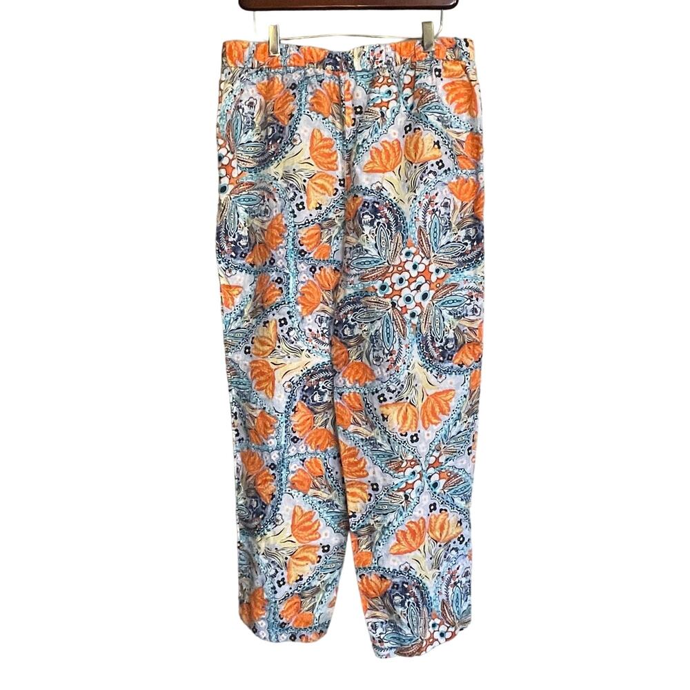Chicos Pants Paradise Floral 100% Linen Ankle Pullon Pockets‎ Sz 1 US M Tropical